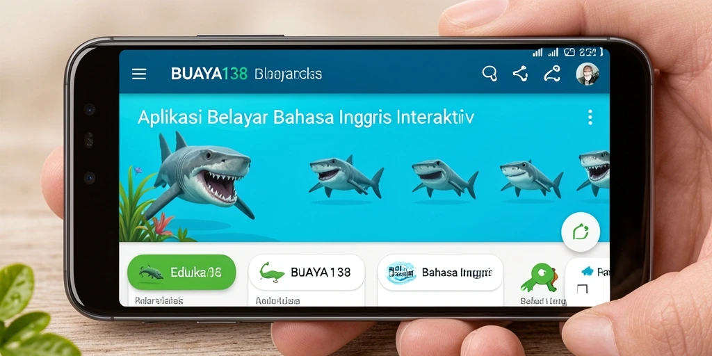 Antarmuka aplikasi BUAYA138 untuk belajar bahasa Inggris.