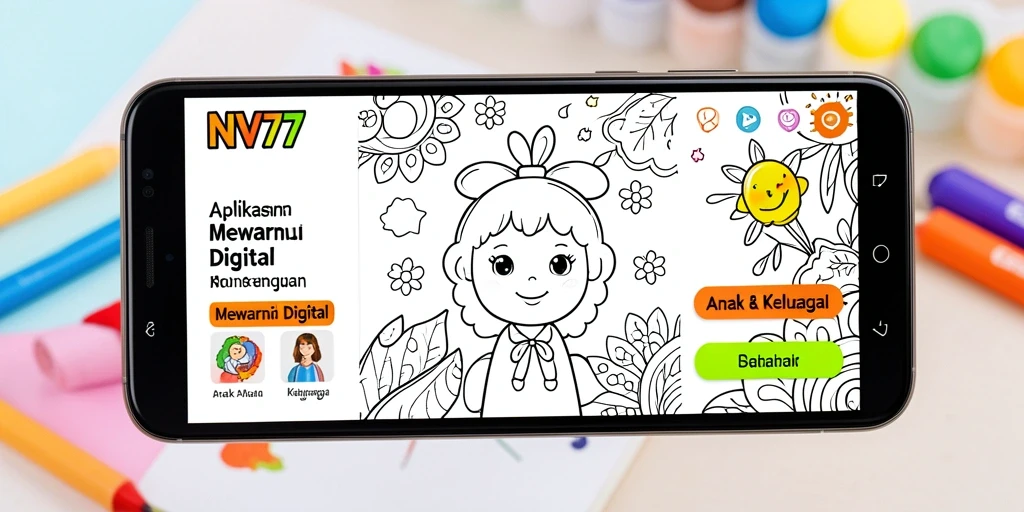 Tampilan antarmuka aplikasi Mewarnai Digital yang ceria dan interaktif.